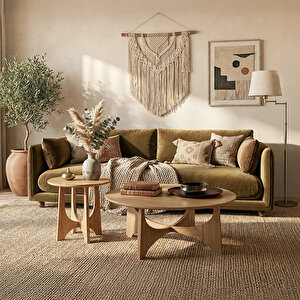 Flam Üçlü Koltuk Kadife Haki