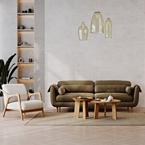 Mevy Üçlü Koltuk Fitilli Kadife Oil Green