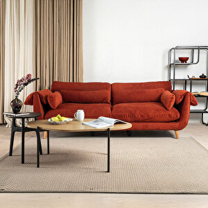 Mevy Üçlü Koltuk Fitilli Kadife Kadife Kırmızı