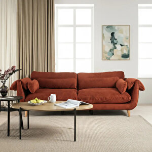 Mevy Üçlü Koltuk Fitilli Kadife Kadife Kırmızı