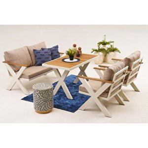 Skyli̇ne Alümi̇nyum Bahçe Balkon Oturma Grubu 2+1+1+masa KREM