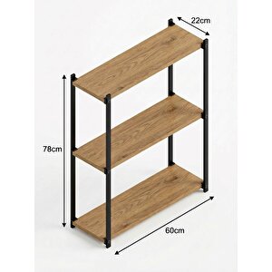 Orion 3 Raflı Metal Atlantik Çam Çok Amaçlı Kitaplık