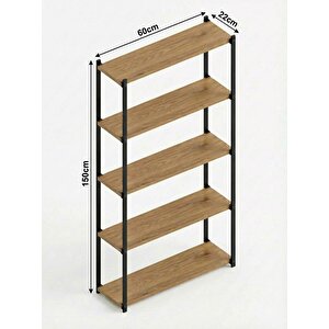 Orion 5 Raflı Metal Atlantik Çam Çok Amaçlı Kitaplık