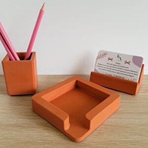 3 Parça Beton Ofis Seti Masa Üstü Organizer