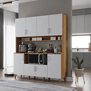 Kahve Köşesi Çok Amaçlı Mutfak Dolabı Ceviz&beyaz M.d.t_9_140cm 140 cm