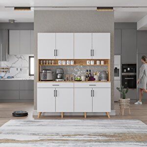 Kahve Köşesi Çok Amaçlı Mutfak Dolabı Çam&beyaz M.d.m_7_140cm 140 cm