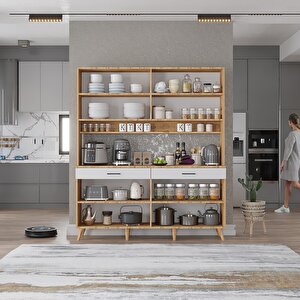 Kahve Köşesi Çok Amaçlı Mutfak Dolabı Çam&beyaz M.d.m_7_140cm 140 cm