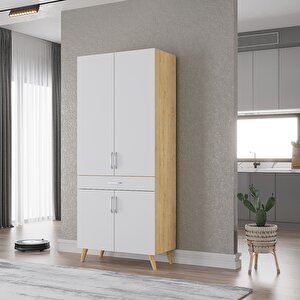 Kahve Köşesi Çok Amaçlı Mutfak Dolabı Meşe&beyaz M.i.b_8_80cm 80 cm