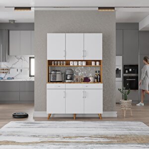 Kahve Köşesi Çok Amaçlı Mutfak Dolabı Ceviz&beyaz M.u.l_9_105cm 105 cm