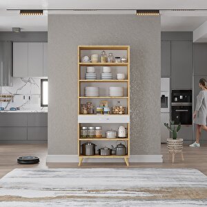 Kahve Köşesi Çok Amaçlı Mutfak Dolabı Meşe&beyaz M.i.b_8_70cm 70 cm