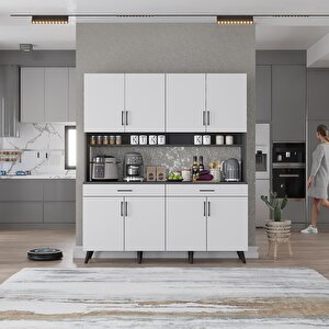 Kahve Köşesi Çok Amaçlı Mutfak Dolabı Antrasit&beyaz M.d.m_6_140cm 140 cm