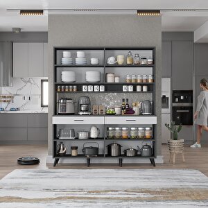 Kahve Köşesi Çok Amaçlı Mutfak Dolabı Antrasit&beyaz M.d.m_6_140cm 140 cm