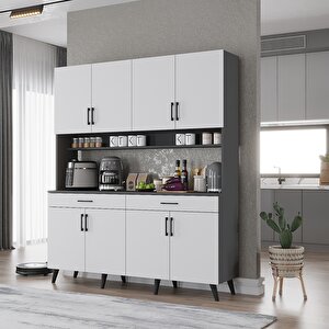 Kahve Köşesi Çok Amaçlı Mutfak Dolabı Antrasit&beyaz M.d.m_6_140cm 140 cm