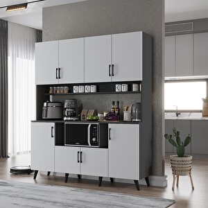 Kahve Köşesi Çok Amaçlı Mutfak Dolabı Antrasit&beyaz M.d.t_6_140cm 140 cm