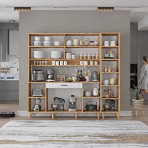 Kahve Köşesi Çok Amaçlı Mutfak Dolabı Çam&beyaz M.b.i_7_200cm 200 cm