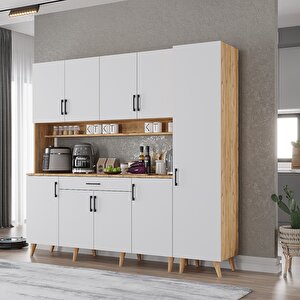 Kahve Köşesi Çok Amaçlı Mutfak Dolabı Çam&beyaz M.b.i_7_200cm 200 cm
