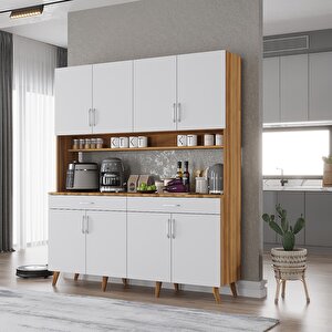 Kahve Köşesi Çok Amaçlı Mutfak Dolabı Ceviz&beyaz M.d.m_9_160cm 160 cm