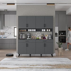 Kahve Köşesi Çok Amaçlı Mutfak Dolabı Antrasit M.d.m_2_140cm 140 cm