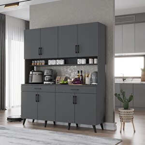 Kahve Köşesi Çok Amaçlı Mutfak Dolabı Antrasit M.d.m_2_140cm 140 cm