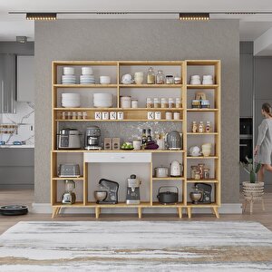 Kahve Köşesi Çok Amaçlı Mutfak Dolabı Meşe&beyaz M.b.i_8_200cm 200 cm