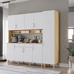 Kahve Köşesi Çok Amaçlı Mutfak Dolabı Meşe&beyaz M.b.i_8_200cm 200 cm