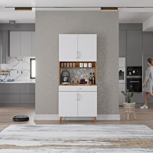 Kahve Köşesi Çok Amaçlı Mutfak Dolabı Ceviz&beyaz M.i.l_9_80cm 80 cm