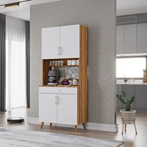 Kahve Köşesi Çok Amaçlı Mutfak Dolabı Ceviz&beyaz M.i.l_9_80cm 80 cm