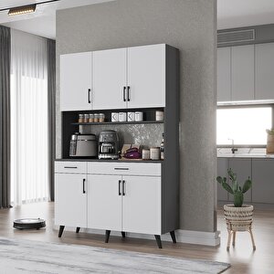 Kahve Köşesi Çok Amaçlı Mutfak Dolabı Antrasit&beyaz M.u.l_6_105cm 105 cm
