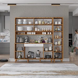 Kahve Köşesi Çok Amaçlı Mutfak Dolabı Ceviz&beyaz M.b.i_9_175cm 175 cm