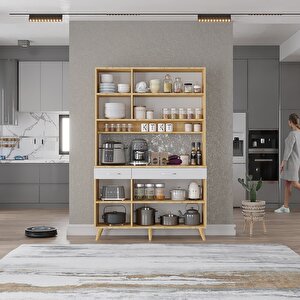 Kahve Köşesi Çok Amaçlı Mutfak Dolabı Meşe&beyaz M.u.l_8_120cm 120 cm