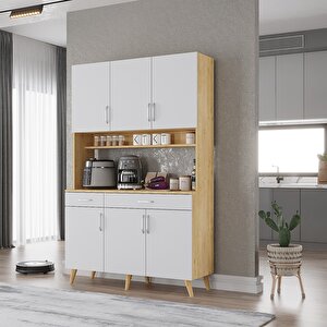 Kahve Köşesi Çok Amaçlı Mutfak Dolabı Meşe&beyaz M.u.l_8_120cm 120 cm