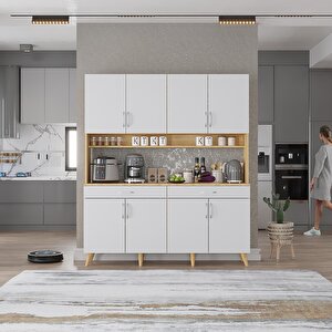 Kahve Köşesi Çok Amaçlı Mutfak Dolabı Meşe&beyaz M.d.m_8_140cm 140 cm