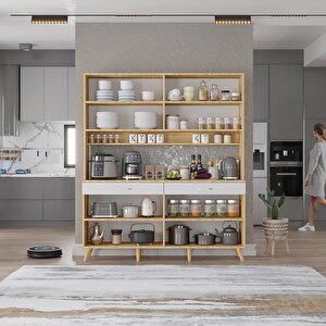 Kahve Köşesi Çok Amaçlı Mutfak Dolabı Meşe&beyaz M.d.m_8_140cm 140 cm