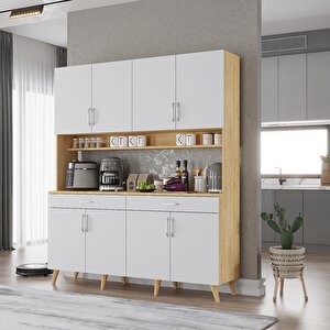 Kahve Köşesi Çok Amaçlı Mutfak Dolabı Meşe&beyaz M.d.m_8_140cm 140 cm