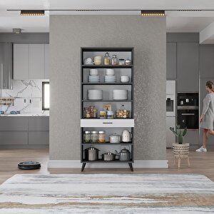 Kahve Köşesi Çok Amaçlı Mutfak Dolabı Antrasit&beyaz M.i.b_6_80cm 80 cm