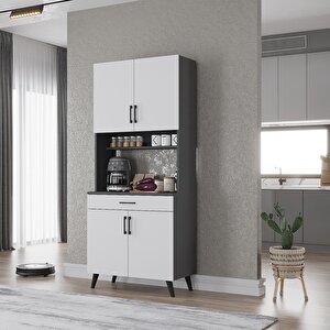 Kahve Köşesi Çok Amaçlı Mutfak Dolabı Antrasit&beyaz M.i.l_6_70cm 70 cm
