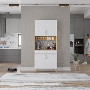 Kahve Köşesi Çok Amaçlı Mutfak Dolabı Meşe&beyaz M.i.l_8_70cm 70 cm