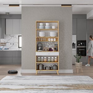 Kahve Köşesi Çok Amaçlı Mutfak Dolabı Meşe&beyaz M.i.l_8_70cm 70 cm