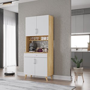 Kahve Köşesi Çok Amaçlı Mutfak Dolabı Meşe&beyaz M.i.l_8_70cm 70 cm