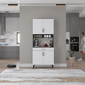 Kahve Köşesi Çok Amaçlı Mutfak Dolabı Antrasit&beyaz M.i.l_6_80cm 80 cm