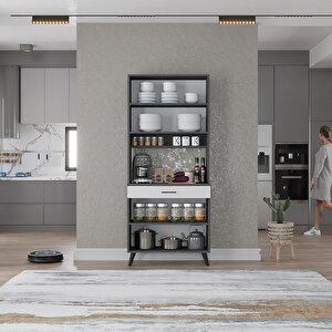Kahve Köşesi Çok Amaçlı Mutfak Dolabı Antrasit&beyaz M.i.l_6_80cm 80 cm