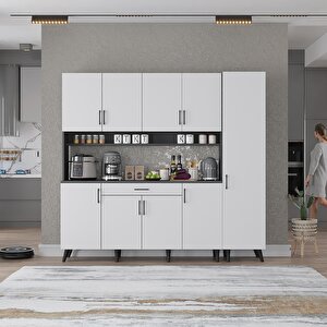 Kahve Köşesi Çok Amaçlı Mutfak Dolabı Antrasit&beyaz M.b.i_6_200cm 200 cm