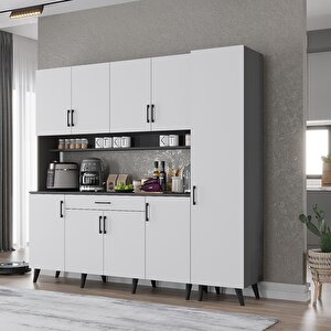 Kahve Köşesi Çok Amaçlı Mutfak Dolabı Antrasit&beyaz M.b.i_6_200cm 200 cm
