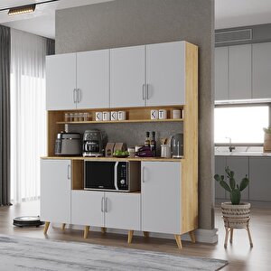 Kahve Köşesi Çok Amaçlı Mutfak Dolabı Meşe&beyaz M.d.t_8_160cm 160 cm
