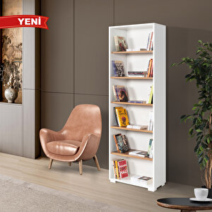 8121 Evm Kitaplık , 6 Bölmeli , 5 Raflı , Beyaz - Söğüt , Ofis , Çalışma Odası , Salon