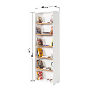 8121 Evm Kitaplık , 6 Bölmeli , 5 Raflı , Beyaz - Söğüt , Ofis , Çalışma Odası , Salon