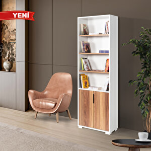 8101 Evm Kitaplık , 2 Kapaklı , 6 Bölmeli , 5 Raflı , Söğüt - Beyaz , Ofis , Çalışma Odası Ceviz Beyaz