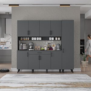 Kahve Köşesi Çok Amaçlı Mutfak Dolabı Antrasit M.b.i_2_200cm 175 cm