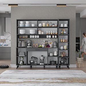 Kahve Köşesi Çok Amaçlı Mutfak Dolabı Antrasit M.b.i_2_200cm 175 cm