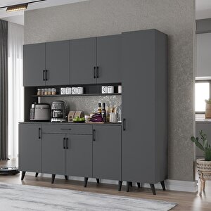 Kahve Köşesi Çok Amaçlı Mutfak Dolabı Antrasit M.b.i_2_200cm 175 cm